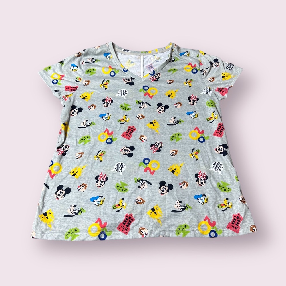 Women’s Walt Disney World Parks All Over Graphic Print 2020 Grey S/S Tee Shirt